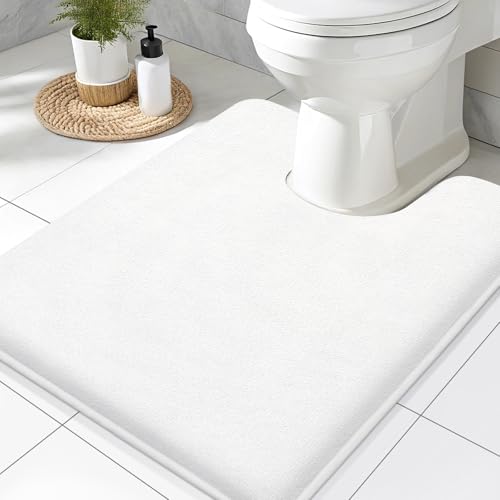 Smiry Memory Foam Toilet Rugs U-Shaped 24x20, Extra Soft Absorbent Non-Slip Contour Bathroom Rugs, Machine Washable Bath Mats for Toilet, White