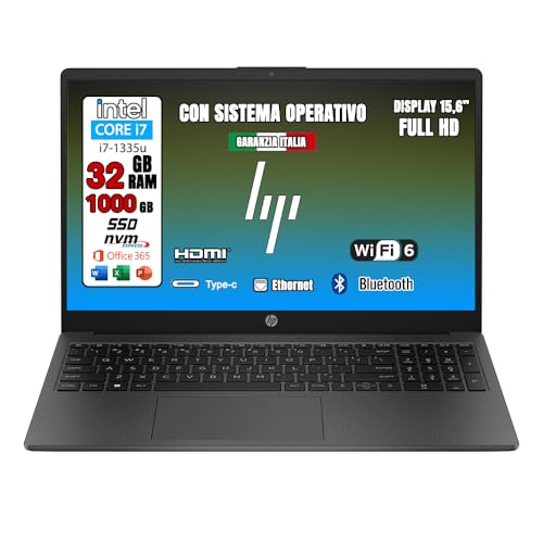 250 G10 Computer Portatile Notebook, Intel Core i7-1355U 13th 10Core, fino a 5 GHz, Display 15.6'' FHD, Ram 32GB, SSD 1TB, Windows 11, Pronto all'uso con OFFICE 365, mouse usb + lettore dvd. - Notebook - Immagine 1