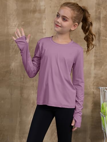 ZDC Girls Long Sleeve Athletic Shirts Kids Crewneck Quick Dry Workout Yoga Tops Basic Tees Activewear3