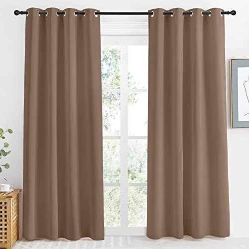 NICETOWN Grommet Top Blackout Curtain Panel, 55 inches Wide by 86 inches Long, 1 Piece, Cappuccino Color, Thermal Insulated Room Darkening Drape for V