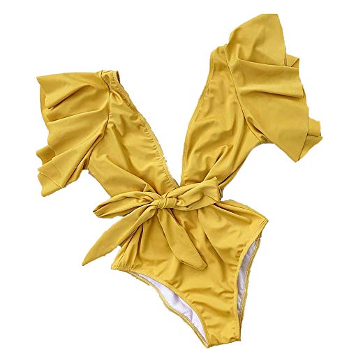 Maillot de bain une pièce imprimé à volants et décolleté plongeant pour femme