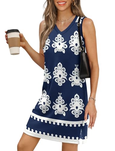 Image of BKRIVE V-Neck Summer Casual Beach Dresses for Women 2026 Vacation Women's Sleeveless Sundress with Split