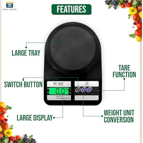 Image of Btag SF-400 Digital Kitchen Weighing Scale | 10Kg x 1g Precision | 1 year (6+6 months) warranty | Food Scale with LCD Display for Cooking, Baking, Meal Prep & Healthy Diet | (Black)