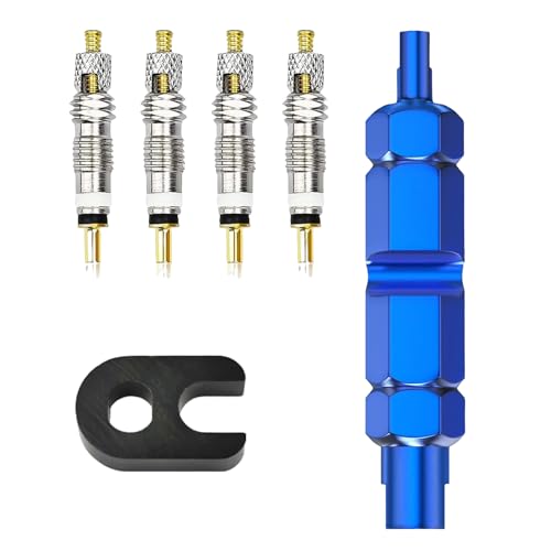 Kit de reparación de neumáticos de bicicleta: 4 piezas de núcleos de válvula Presta con 2 piezas de herramienta de desmontaje de núcleo de válvula, adaptadores universales para la reparación de