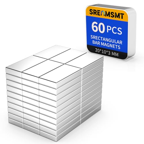 Image of Powerful Neodymium Bar Magnets, 60 Pack Heavy Duty Magnet, 20x10x3 mm | Rare Earth Magnets, Rectangular Magnets, Small Magnet Strong for Fridge, DIY, Garage, Kitchen, Science, Craft, Office