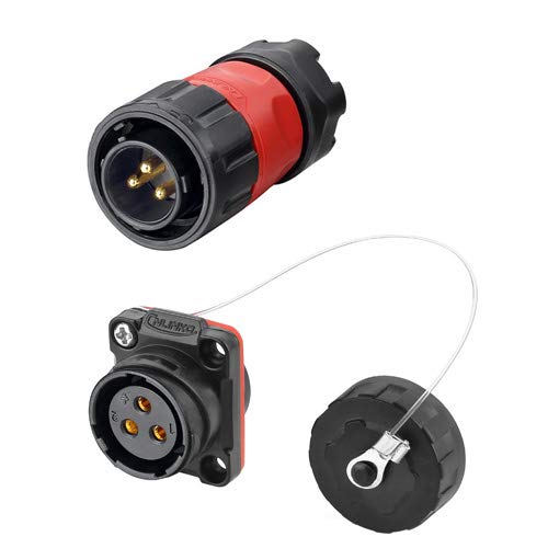 CNLINKO 3 Pin Power Industrial Circular Connector, Male Plug & Female Panel Mount Receptacles Socket Jack, Outdoor Waterproof IP67, AC DC