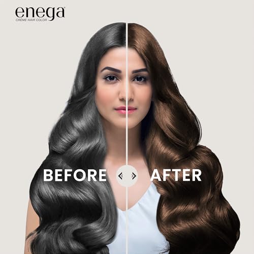 Image of Enega No Ammonia Grey Coverage Long Lasting Creme Hair Color with Argan Oil & Green Tea Extract - Pack of 1(150 ML) (Dark Brown)