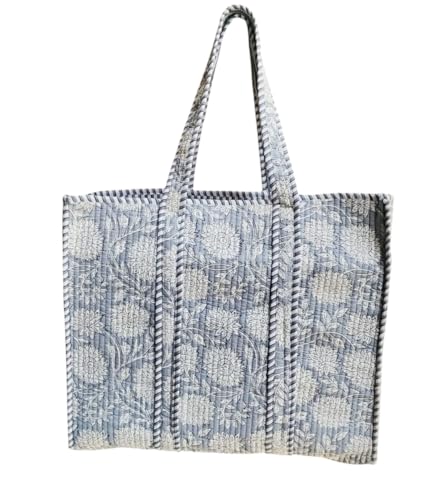 Bolso Tote acolchado de algodón con estampado floral gris miniatura 1