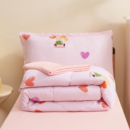 Image of Caressma Pink Toddler Bedding Set Girls Seersucker Kids Comforter Set
