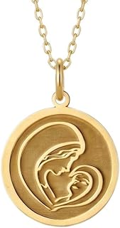 Halsband med hänge i 925 sterlingsilver, mor och barn | WW_NLC_01250 | Förgyllt runt mor- och barnkärleksmedaljonghänge 24 mm med 18 tums kabelkedja meningsfull familj