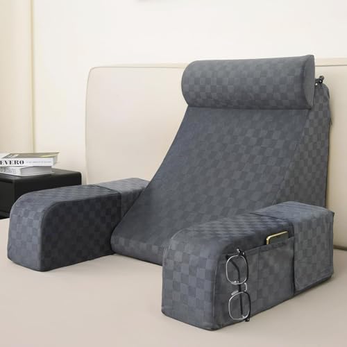 Vekkia Reading Pillow for Adults – Ergonomic 45° Wedge Back Support Chair for Sitting in Bed, XL...