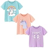 Pilipulu Mädchen T-Shirts Baumwolle 3er-Pack Sommer Tshirt Mädchen Kurzarm Rundhals Tops für Kinder 104, Blau/Rosa/Lila