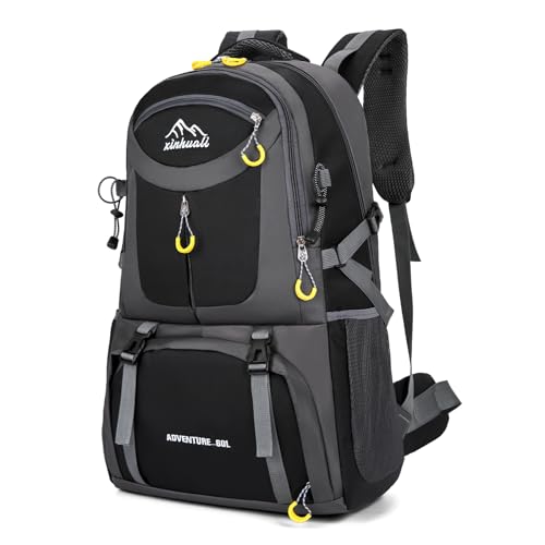 JUMAHE Hiking Backpack, 60L Large Camping Backpack Waterproof for Travel, Lightweight Day pack for Men Women, Black