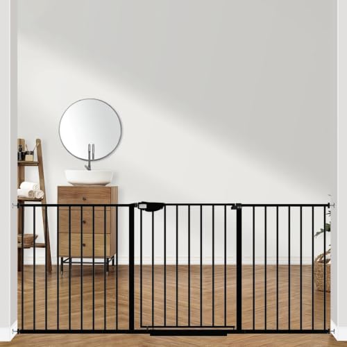 ALLAIBB Triple Lock 68.11-75.98" Extra Wide Baby Gate Metal 30" Tall Black