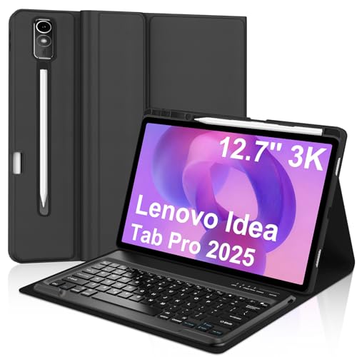 Keyboard Case for Lenovo Idea Tab Pro 12.7'' 2025, Detachable Magnetic Keyboard & Folio PU Leather Case & Rechargeable Battery & Pen Holder & Adjustable View Angles & Auto Wake/Sleep & Shortcut Keys