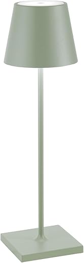 Zafferano, Lampada Poldina Pro, Lampada da Tavolo Ricaricabile e Senza Fili con Controllo Touch, Utilizzabile anche come Lampada da Esterni, Dimmer, 2200-3000 K, Altezza 38 cm, Colore Salvia