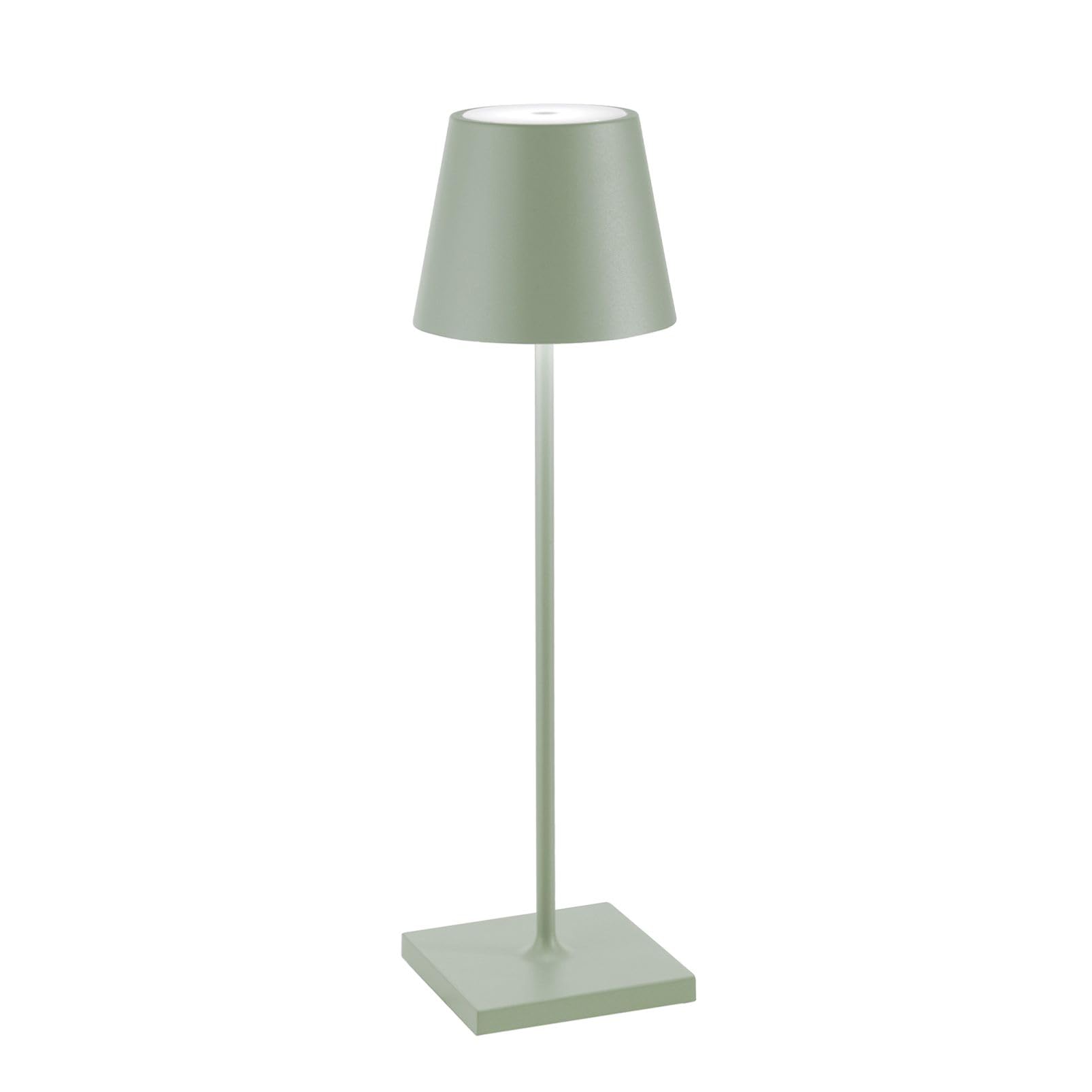 Zafferano, Poldina Pro, Lampada da Tavolo Ricaricabile e Senza Fili con Controllo Touch, Utilizzabile anche come Lampada da Esterni, Dimmer, 2200-3000 K, Altezza 38 cm, Colore Salvia