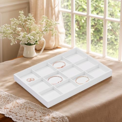 Premium 12-Grid Leather Jewelry Display Tray – Versatile Organizer Storage Case for Bracelets, Bangles, Watches, Earrings | Elegant Countertop Showcase