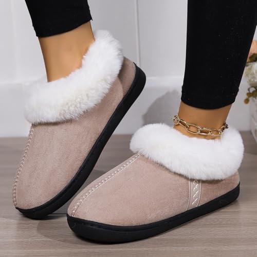 House Slippers for Woman Men, womens slippers on Fuzzy House Shoes Memory Foam with Fuzzy Faux Fur Comfortable Non-Slip Warm Shoes Indoor outdoor Size2