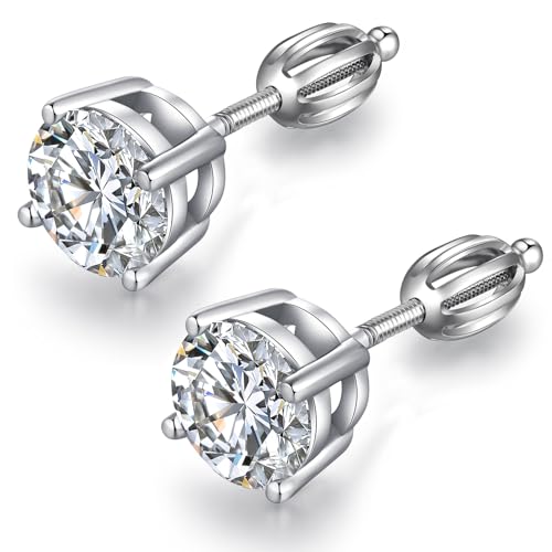 JiaYang Sparkling CZ Diamond Stud Earrings Sterling Silver Hypoallergenic Round Cut/Square Cut Cubic Zirconia Earrings for Women Men (4MM-8MM)