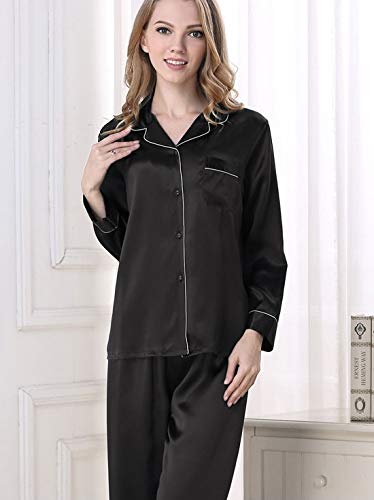 Seres Chemise de nuit en soie pour femme, chemisier et pantalon, 9 couleurs et plus, 100 % soie (principale),, Noir , L – vue 5