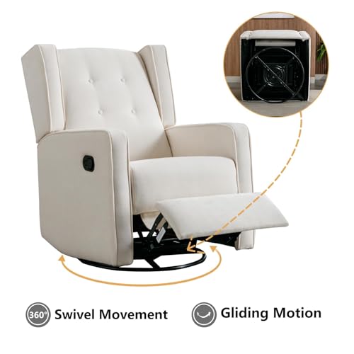 Image of CANMOV Swivel Rocker Recliner Chair Set of 2, Nursery Glider Chair, Nursery Rocking Chairs, Manual Reclining Chair, White