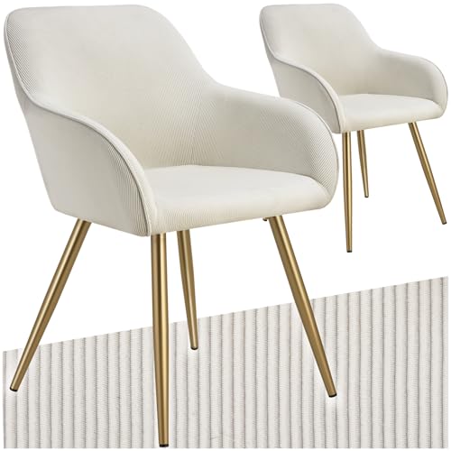 tectake® Lot de 2 Chaises de Salle à Manger rembourrées Modernes Chaise Velours côtelé Fauteuil Salon Chaise Scandinave Pieds en Acier Élégant avec...