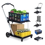 GarveeTech Collapsible Shopping Cart, Foldable Grocery Cart with Wheels and Removable Storage Crate, 2-Tier Portable Utility Cart for Home, Groceries, Supermarket