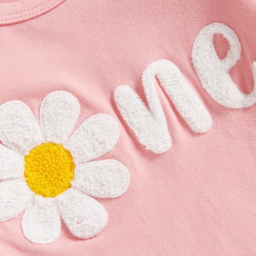 MAHUAOYIXI Baby Girl 3Pcs 1st Birthday Outfits Letter Embroidery Long Sleeve Romper with Floral Pattern Long Pants Set Headband Toddler Clothes Girls Birthday Gift (Pink, 12-18 Months) - Image 4