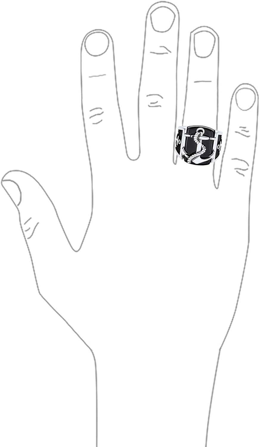 Miniatura 5 de Personalize Mens Nautical Black Onyx Gemstone Or Etched Brown Wood Inset Large Boat Anchor Signet Ring For Men Solid 925 Sterling Silver Made In