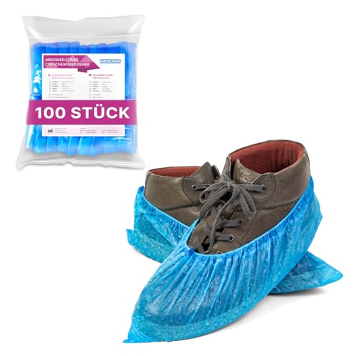 ARNOMED 100x Schuhüberzieher Einweg [WASSERDICHT], Galoschen, Schuh Überzieher Einweg, Starke Überschuhe Latexfrei, Einheitsgröße Wasser, und Staubdicht, Klassik 3g Starkem CPE Material