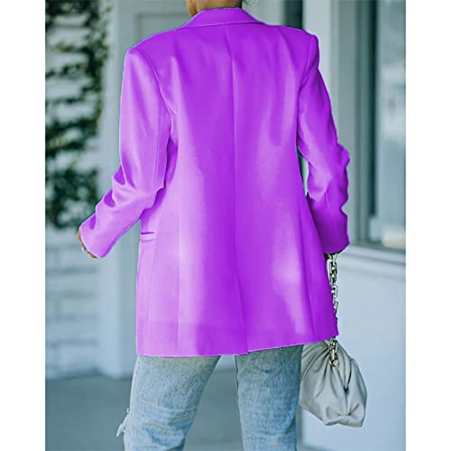Blazer feminino casual, blazers, leve, frente aberta, manga comprida, botões, cardigã, Roxa, XXG