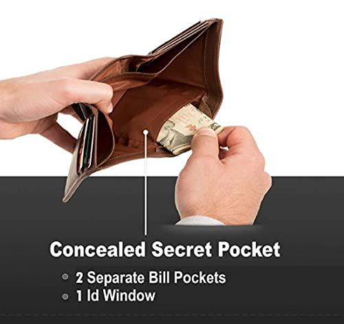 Contacts Men's Genuine Leather Wallet | RFID Blocking Wallet for Men | Bifold Wallet| 8 Card Slots, 1 ID Window, Brown, Classic2