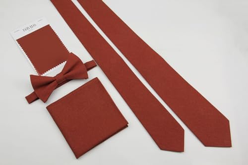 Image of Mens Solid Linen Ties - Slim Pattern Necktie for Men Wedding Groomsmen