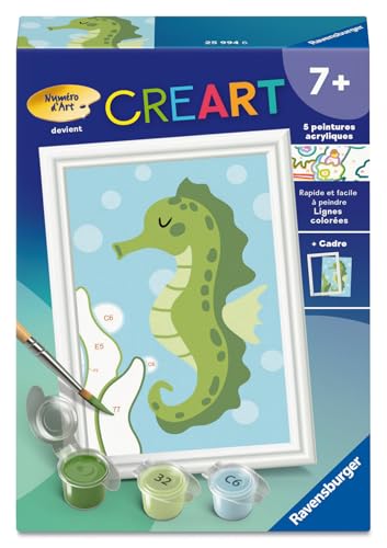 Ravensburger - CreArt Kids 8x12 cm - Numéro d'art - Hippocampe - Kit de Peinture par numéros - Dès 7 Ans - 25994