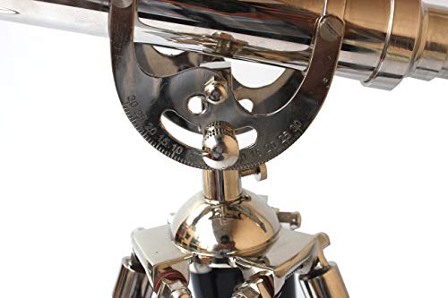 Teleskop im Vintage-Stil, silberfarben, mit schwarzem Stativ, nautisch, einzigartiges Okular für den Hafenmeister, ideales Nickel-Finish, Heimdekoration – Bild 7