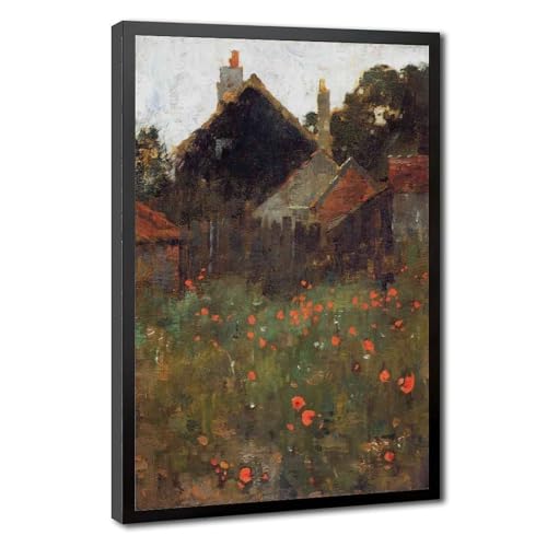 Toile The Poppy Field Willard Metcalf, décoration murale haut de gamme avec cadre suspendu