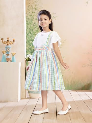 Image of Aarika Girls Green Colour Check Cotton Frock