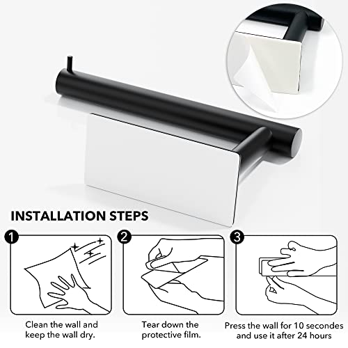 Susswiff Self-Adhesive Toilet Paper Holder Matte Black, Premium Stainless Steel Toilet Roll Holder Wall Mounted, No Drilling Toilet Tissues Holder For Bathroom, Kitchen, Washroom, Rv #TOP4