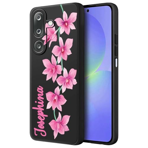 Image of Fashionury Back Cover Case for Samsung Galaxy M36 5G / Samsung Galaxy F36 5G | Matte Soft Silicon Flexible | Camera Bump Protection | Name with Floral Pattern | Get Your Name on Mobile Cover (Black)