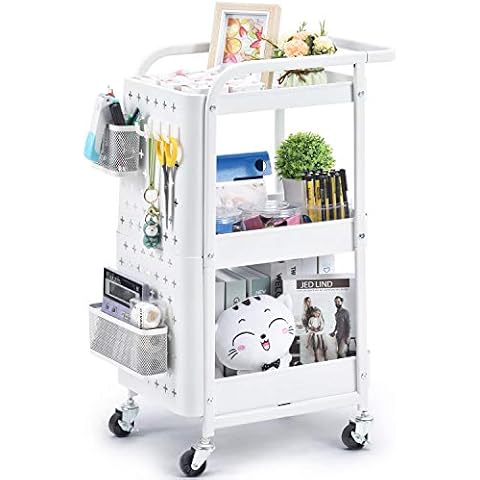 KINGRACK 3-Tier Rolling Utility Cart with Pegboard Cover