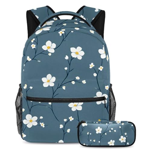 Cartables pour enfant motif floral blanc, lot de 2 grands sacs d'école à motifs
