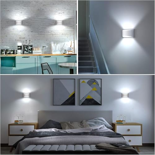 Image of Lightess LED Wall Sconces Set of 2, White, Dimmable | Hardwired Indoor, Up Down Wall Mount, 6000K Cool White, for Living Room Bedroom Hallway