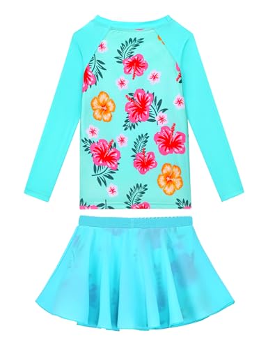 Image of Snowheart Girls Rash Guard Swimsuit Set Long Sleeve Bathing Suit Two Piece 3-12 Years