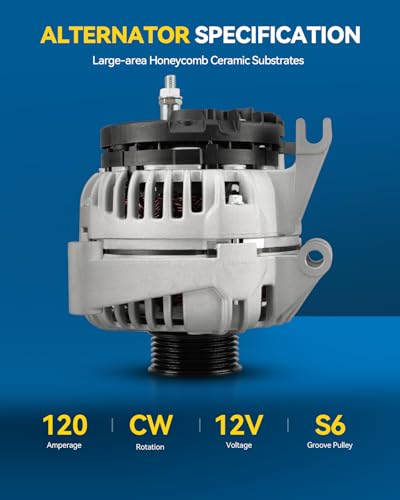 Image of PHILTOP New Alternator 11126N Compatible with Buick LaCrosse 2005 3.8L, Pontiac Grand Prix 2005 3.8L High Amp Alternators Replace 11126N 12V 120Amp CW S6 6-Groove Pulley