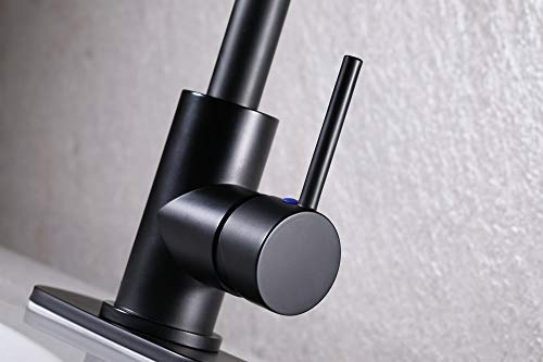 RKF Single-Handle Swivel Spout Bathroom Sink Faucet with Pop-up Drain with Overflow and Supply Hose,Bar Sink Faucet,Small Kitchen Faucet Tap,Matte Black,BF3501P-MB