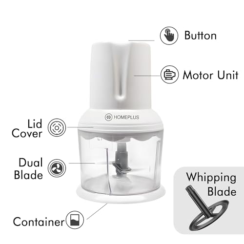 Image of Homeplus Electric Chopper Neo 250W (CH-1301) | Vegetable, Fruit & Meat Chopper with Whisking Function | Dual Blade System, 700ml Bowl, Fast Chopping, Easy Clean, Compact (White)