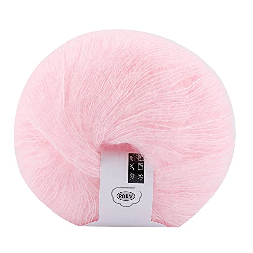 Fil Mohair, Fil à Tricoter en Laine, Populaire Doux Angora Mohair à Tricoter, Boule de Laine long Bricolage Châle écharpe Crochet Fournitures (Rose)