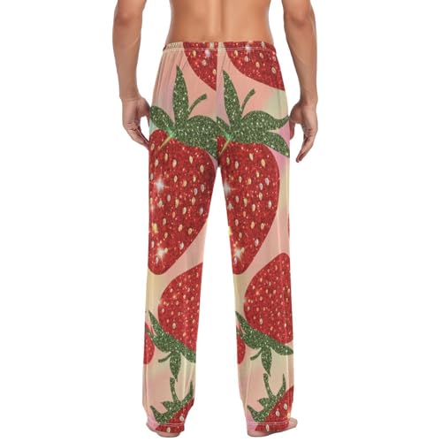 Men's Pajama Pants Glitter Print Strawberry Sleep Pajama Lounge Pant with Pockets, Elastic Waistband2