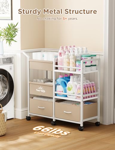 Twinkoo 2-in-1 Baby Diaper Caddy Organizer, 3 Tier Rolling Storage Cart with Dividers and Drawers, Baby Essentials for Nursery Storage, Mobile Utility Cart with Wheels Large Capacity Easy to Assemble - Thumbnail 4